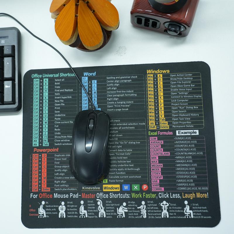 Excel/Word/PPT/Windows Shortcut Mouse Pad | 30x21cm Compact Cheat Sheet Desk Mat | Waterproof, Non-Slip, Stitched Edges | For Gaming & Office