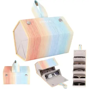 Sunglasses Organizer, Portable Eyeglasses Holder Glasses Storage Box for Women Men, Folding Case Hard Shell, Gradient Design