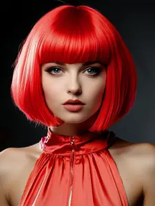 Fashion Lady Short Straight Synthetic Flat Bangs Sleek Bob Wig (Red)