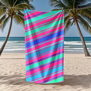 Neon Striped Quick-Dry Beach Towel, Extra Large Microfiber Sandproof Bath Towel, Lightweight Blanket for Travel Pool Camping