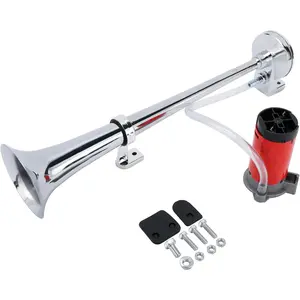 12V Single Trumpet Air Horn Chrome + Compressor Super Loud 150db For Truck Lorry Boat VAN Train