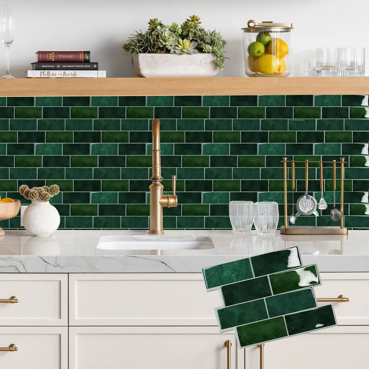 3D Faux Wall Tile Self-Adhesive Stickers, Room Decor, Home Decor, Waterproof, Moisture Resistant, Easy to Clean, Suitable for Kitchen, Living Room and Bathroom, Kitchen Bathroom Decoration, Ready to Peel and Stick Faux Tile Subway Tile, 11.6X8.9 Inch