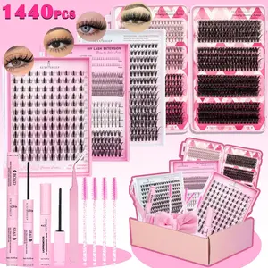Eyelash Cluster Kit, Dense Long Curl Lashes DIY Extension Set, Multiple Lengths, Includes Bond&Seal &Remove&Eyelash Tweezers &Brush D Curl