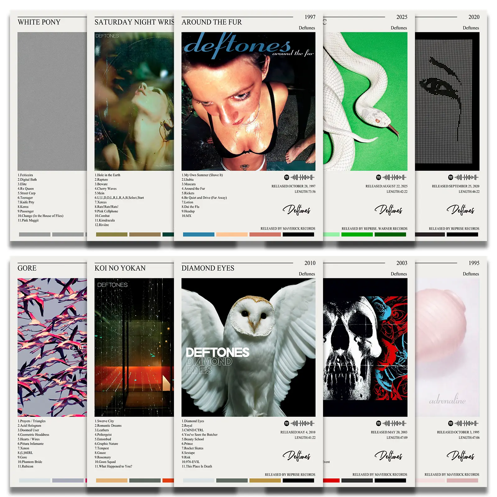 Deftones Music Album Cover Wall Art Prints (10pcs, 8x12in Unframed), 300GSM High-Performance Paper, Dust-Resistant Durable Artistic Room Accessories, Bedroom Items Home Decor with Poster Putty Gift