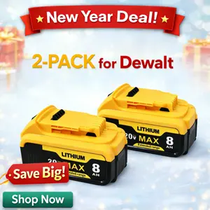 【New Year Deal】2-PACK for Dewalt 8.0Ah 20V Replacement Battery for 20V Max Tools - Compatible with DCB200/208/206/205/203 Series | Long-Lasting Capacity for Winter DIY & Construction