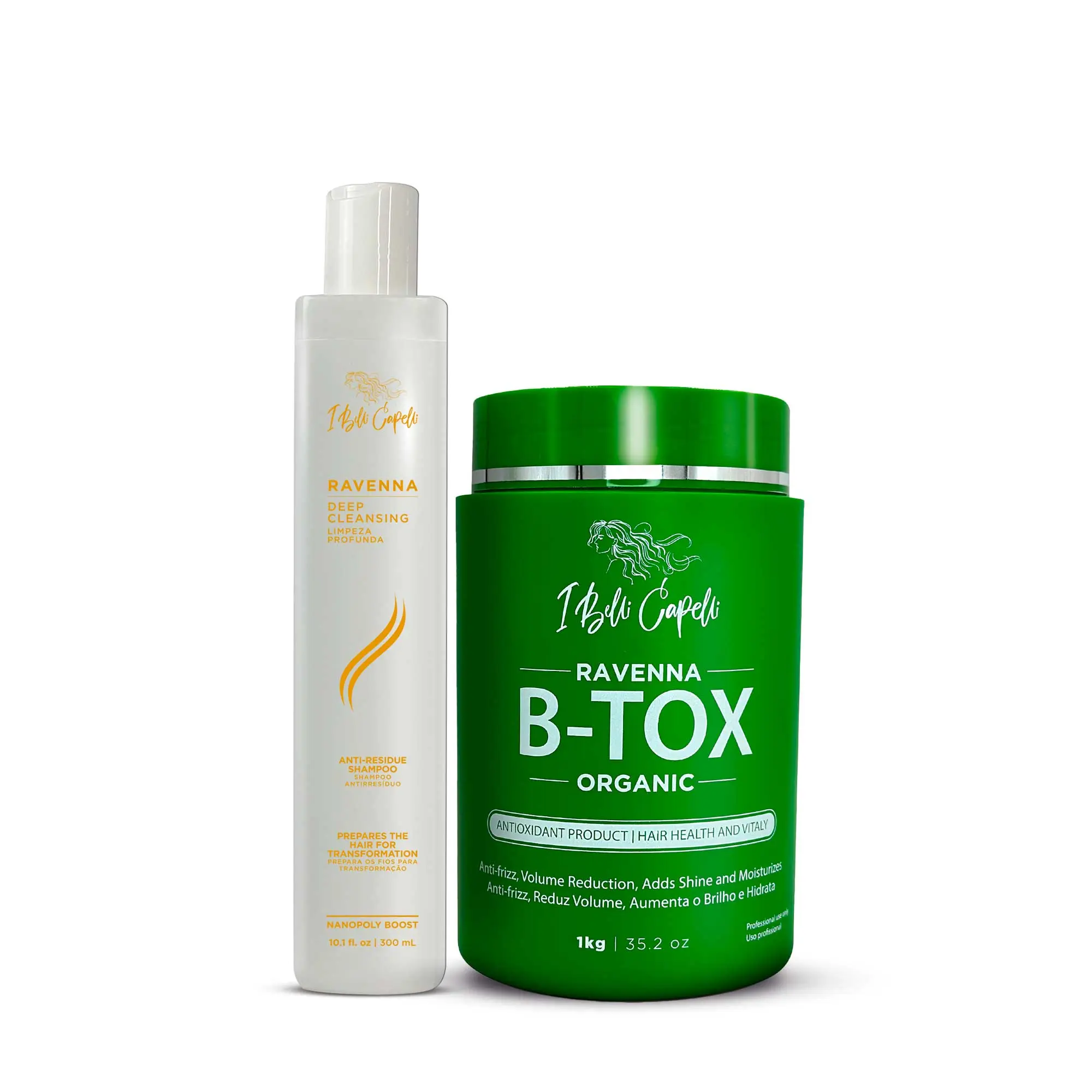I BELLI CAPELLI Ravenna Organic B-Tox Kit with Non-Toxic Hydrating Shampoo & Argan Oil Mask for Deep Hydration, Intense Shine & Frizz Control, 2-Piece Hair Treatment