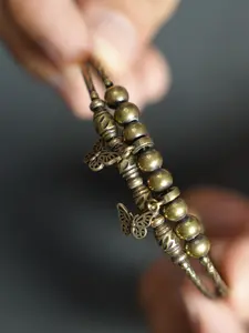 Butterfly Copper Bracelet with Beaded Details, Animal Pattern Type, Ethnic Vintage Style Jewelry, Unique Design Accessory for Women & Girls