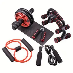 Fitness Sports Training Equipment Set, 7 Counts/set Push-up Bars, Abdominal Exercise Wheel, Jump Rope, Finger Trainer, Knee Pad, Home Gym Equipment, Abdominal Exercise Roller
