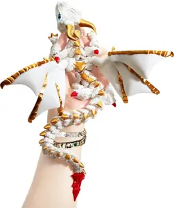 15.75" White Gold 3D Printed Articulated Dragon Toy, Large Crystal-Style Dragon Desk Pet Fidget Toy for Kids Adults, Jointed Figurine Gift