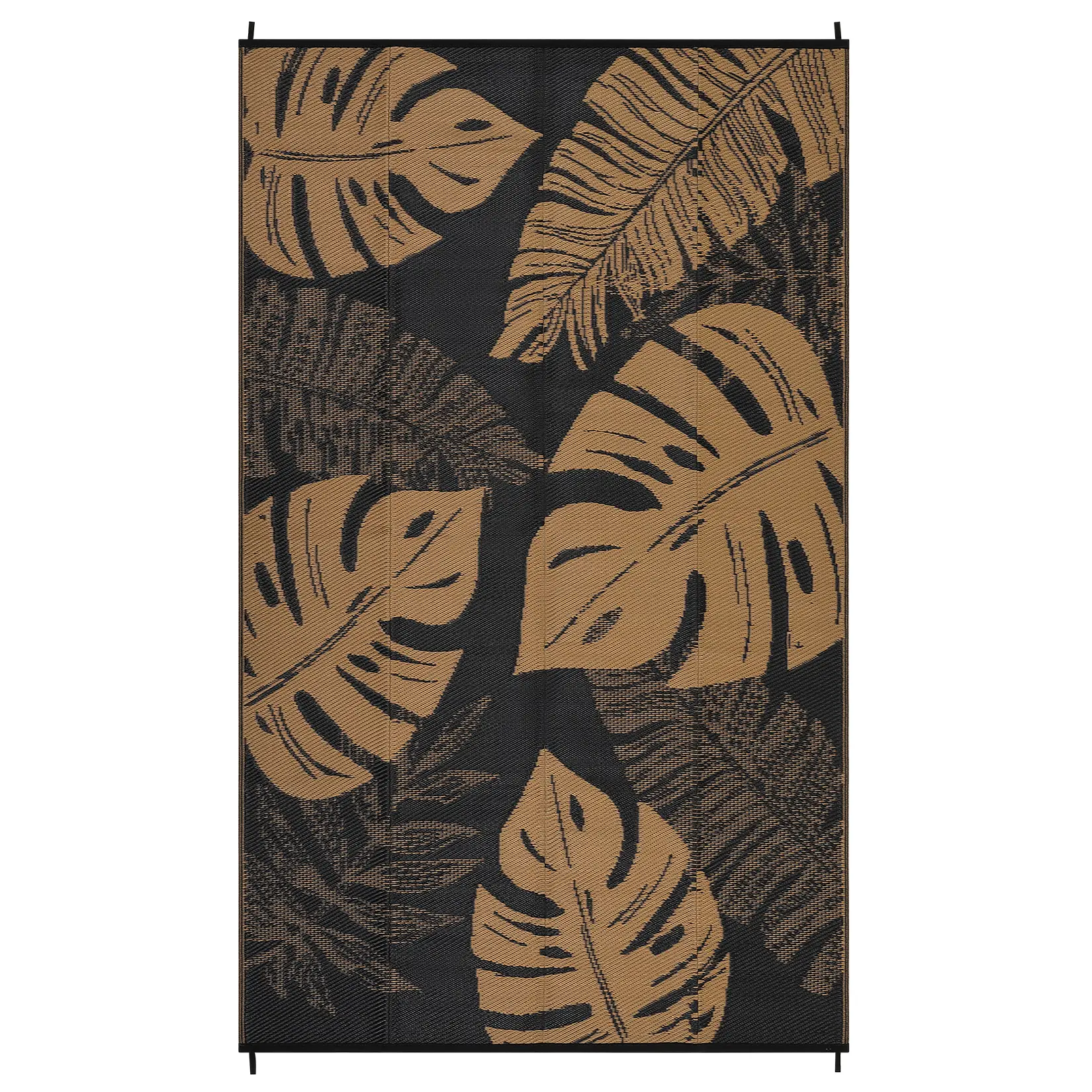 8x10 ft Reversible Black-Brown Plastic Modern Wide-Leaf Rectangular Outdoor-Grade Weather-Resistant Area Rug, Easy-Cleaning, for Patio & RV Camping Use, Outdoor-Grade Area Rugs, Weather-Resistant Area Rugs