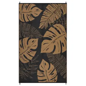 8x10 ft Black Brown Plastic Modern Wide Leaves Rectangular Area Rug, Outdoor, Easy Cleaning, for Patio & RV Camping Use, Rectangular Shape