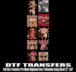 Highland Cow 2 Valentine Gangsheet | DTF Heat Transfers