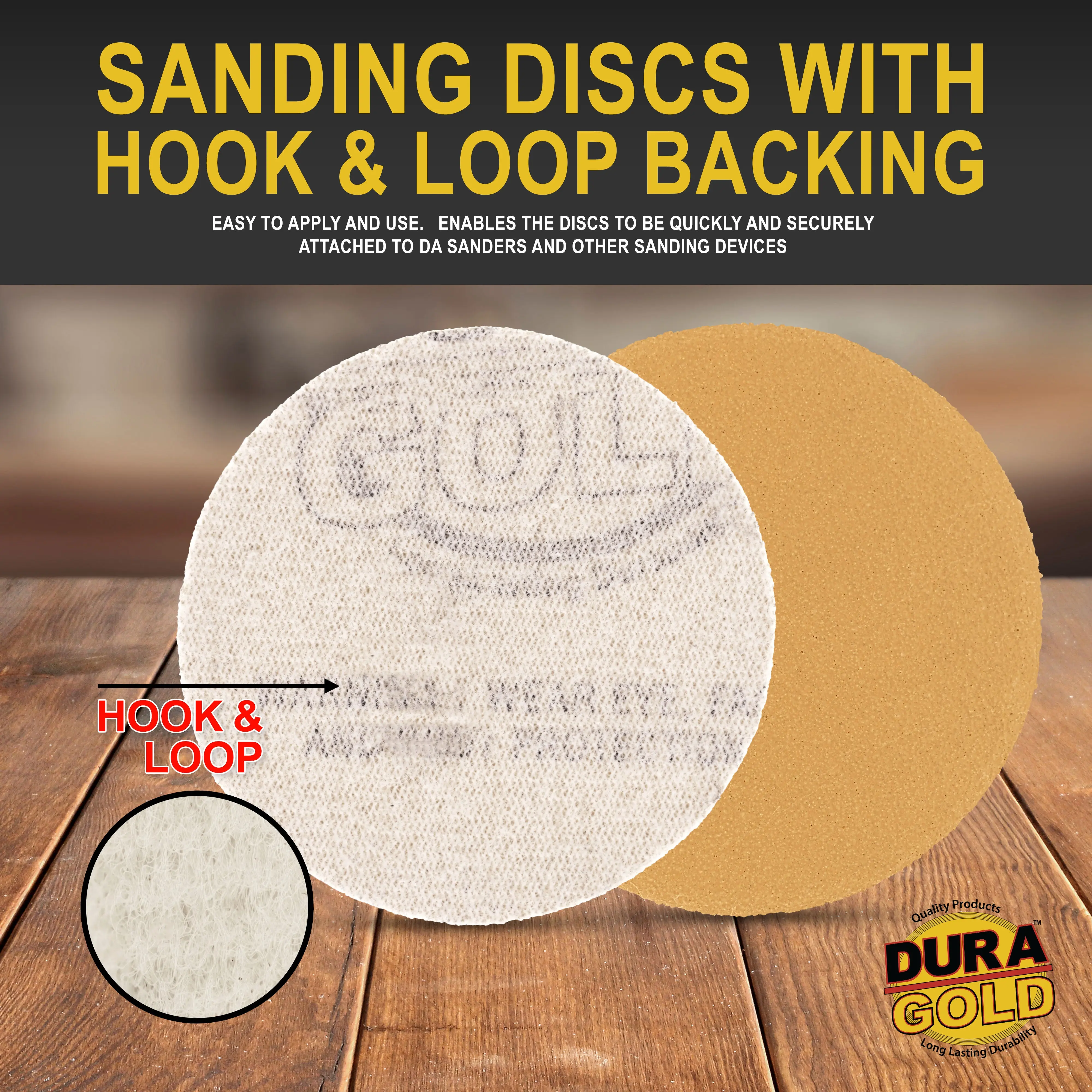 Premium - 120 Grit 1" Gold Hook & Loop Sanding Discs for DA Sanders - Box of 100 Sandpaper Finishing Discs for Automotive and Woodworking