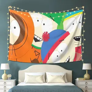 Park Inspired Tapestry - Colorful Characters Wall Hanging (Cartman, Kyle, Stan, Kenny, Butters) - Large Horizontal Polyester Fabric Poster for Living Room, Bedroom, Office & Party Decor - Nostalgic TV Show Art, Tapestry For Bedroom, Family Guy