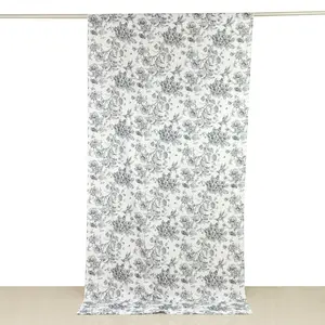 French Toile Backdrop Curtain – 5ft x 10ft Polyester Drape Panel, Black Floral, Rod Pocket Design