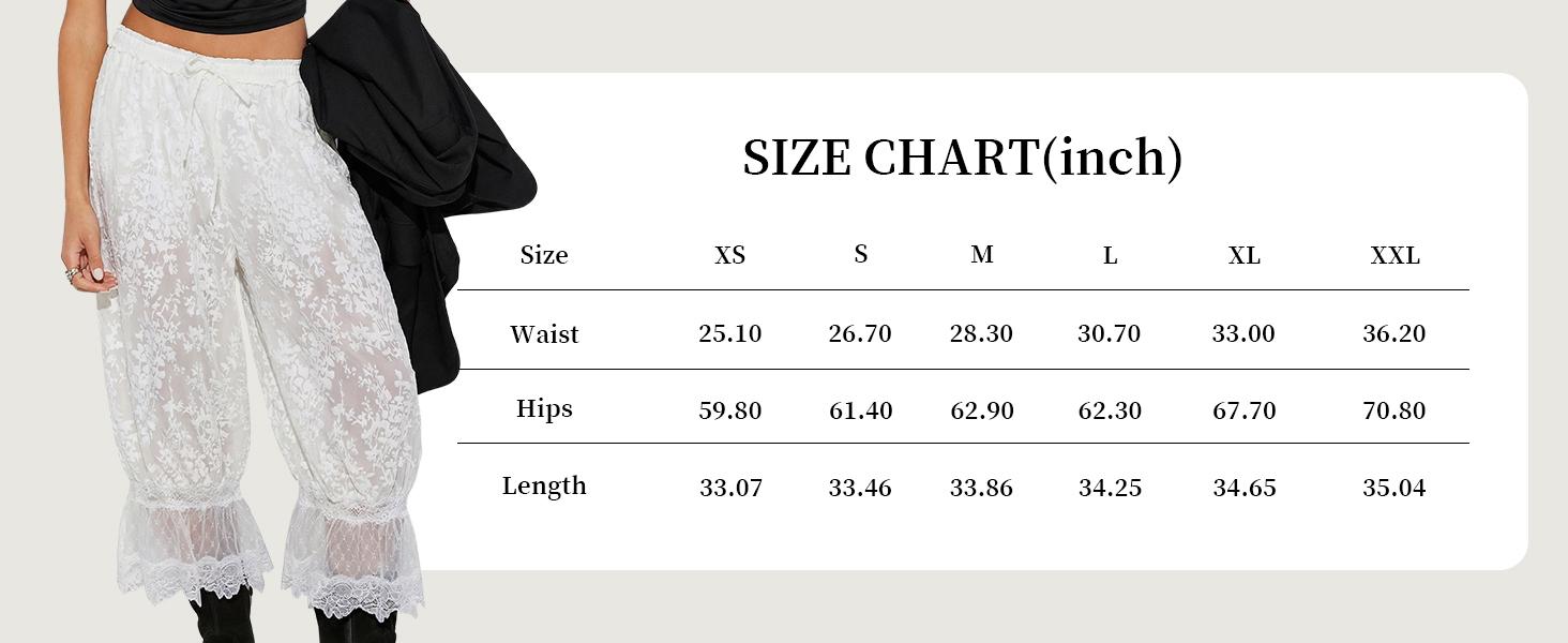 WoodBerry Women's Lace Trim Bloomers Trousers Lightweight Sheer Floral Burnout Casual Lantern Pants Y2k Elastic Waist with Lining to Prevent Exposure