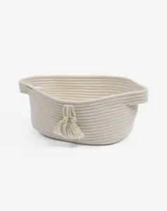 Cotton Rope Storage Basket with Tassels - Decorative Home Organizer Bin for Laundry & Household Use