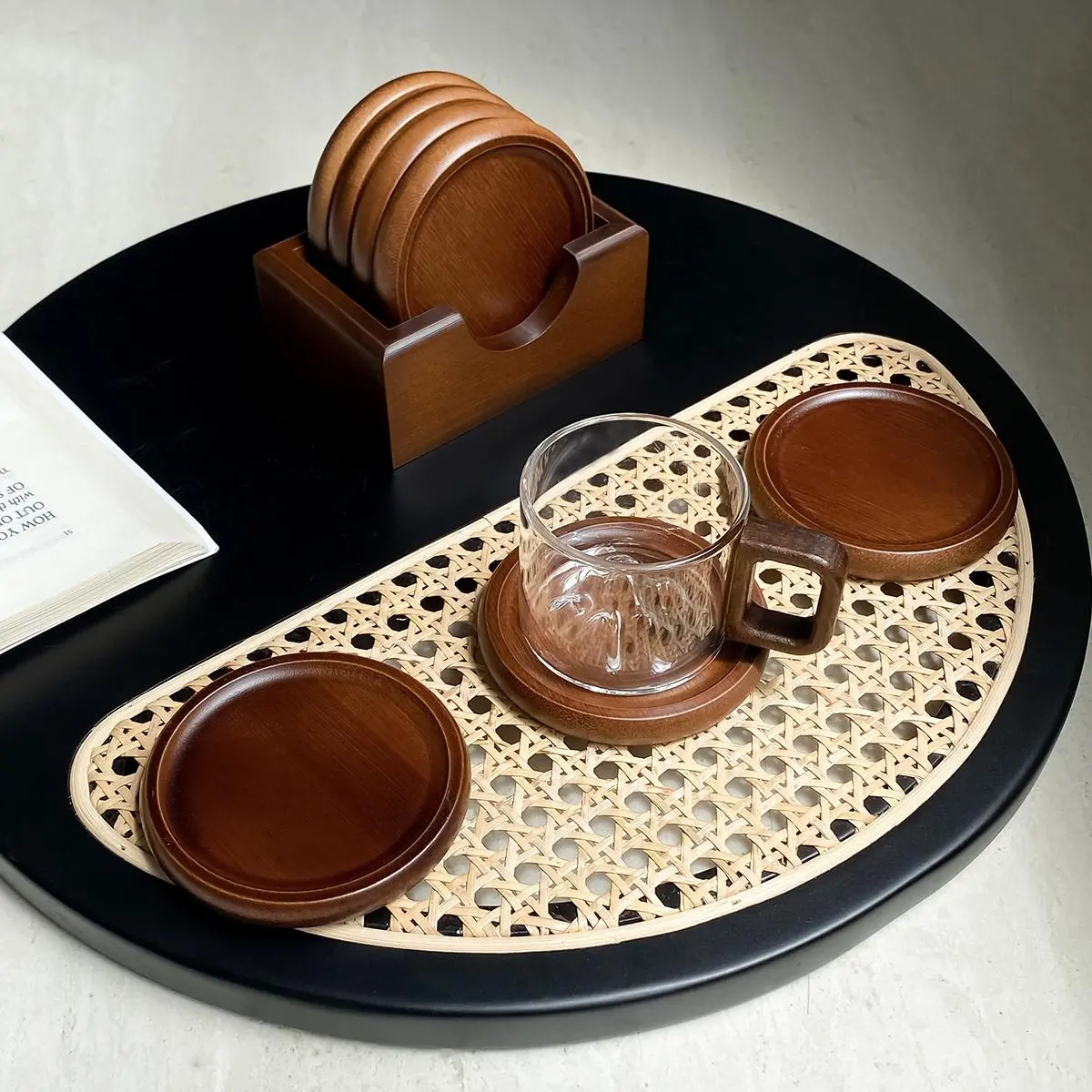 Wooden Cup Mat Set, Heat Resistant Tea Tray Coasters for Drinks, Glass & Coffee Cups Mats, Coffee Bar Mat, Home Decor Gift for Holidays Parties Birthdays Weddings