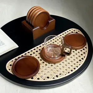 Wooden Cup Mat Set, Heat Resistant Tea Tray Coasters, Glass & Coffee Cups Mats, Home Decor Gift for Holidays Parties Birthdays Weddings