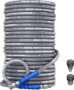 5000 PSI Kevlar Aramid Fiber Pressure Washer Hose 50FT - 3/8" Quick Connect, Kink Resistant High Tensile Wire, Lightweight Power Washer Hose with 2 M22-14mm Adapters, Grey