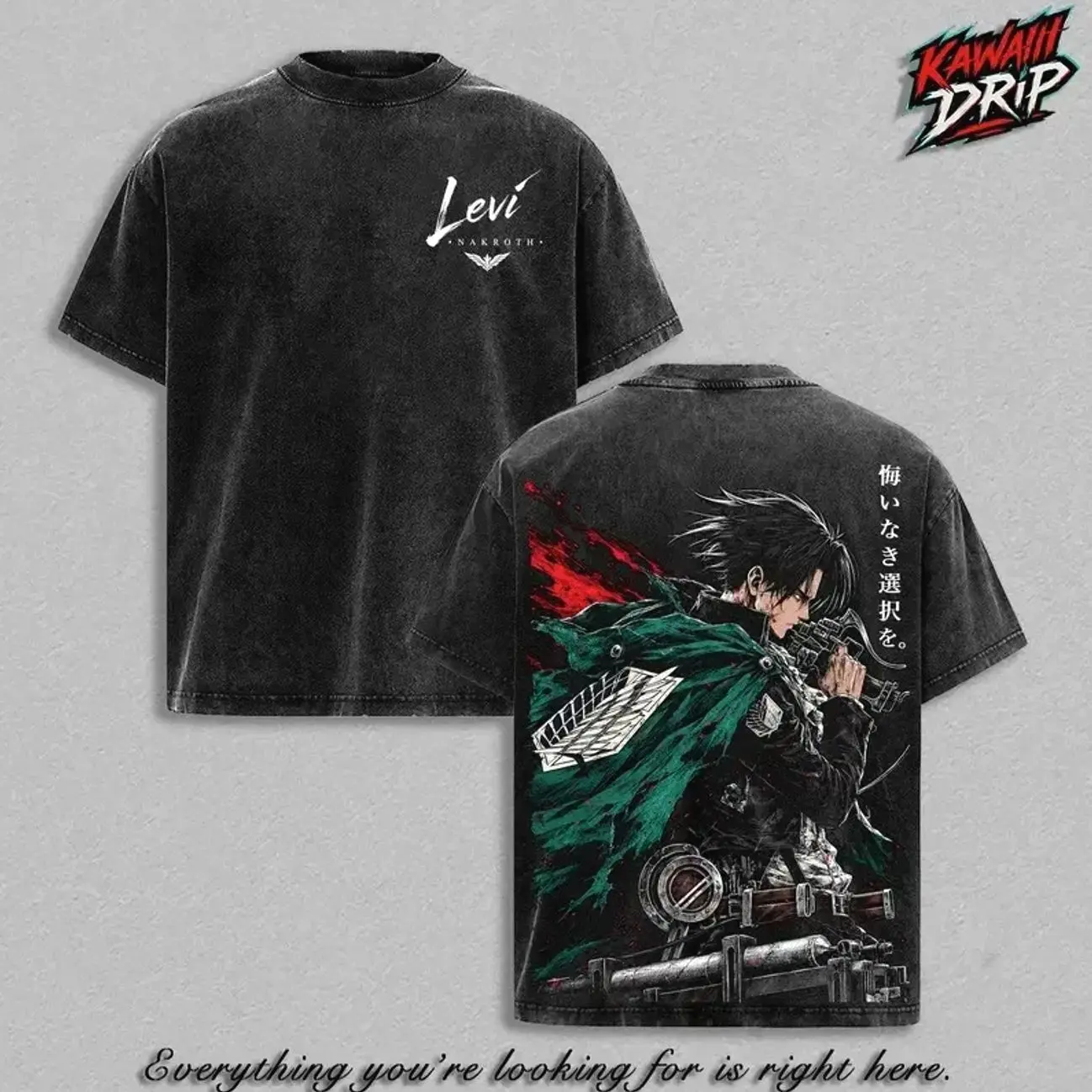 Levi Ackerman Vintage T-Shirt – Attack on Titan Scout Regiment Anime Graphic Tee, Survey Corps Double Printed Washed Shirt, ODM Gear Manga Streetwear, Oversized Heavyweight Cotton Vintage Tee, Unisex AOT Fan Apparel MZJ
