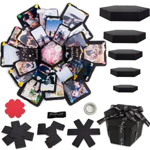 Explosion Gift Box, 1 Box Handmade Exploding Photo Album, Surprise Picture Pop Up Love Box with Creative DIY Scrapbooking Accessories for Anniversary Birthday Wedding