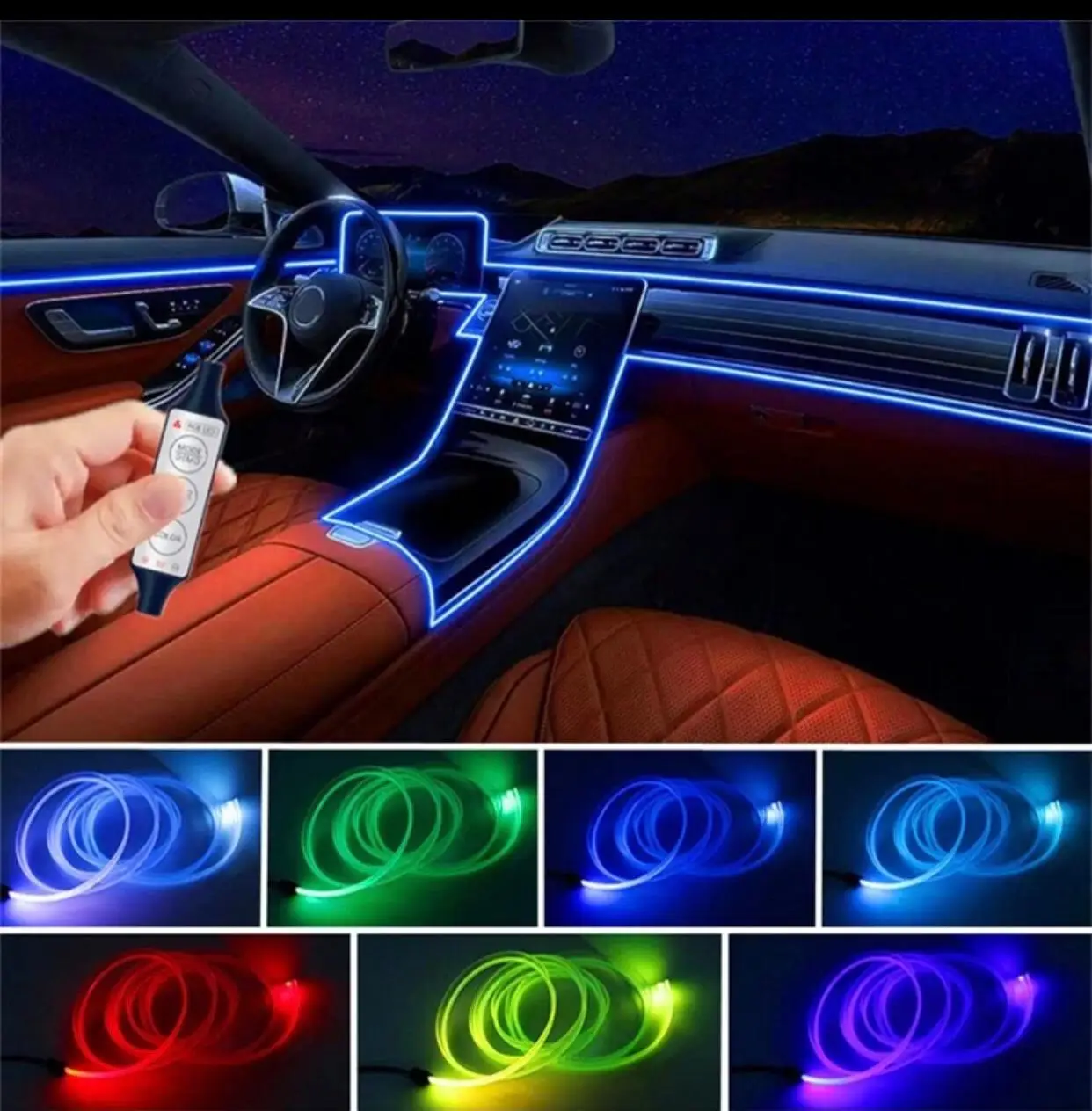 RGB Neon Car LED Strip Lights - 4 Meter with Remote Control for Interior Decoration and Ambient Lighting