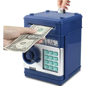 Password Protected Kids ATM Piggy Bank - Electronic Mini Money Safe with Auto-Cash Roller, 4-Digit Code Lock, Durable ABS Plastic, Ideal Gift for Boys & Girls Ages 3-12 (Grey Blue)