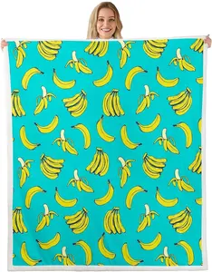 Banana Pattern Ultra Soft Lightweight Warm Cozy Microfiber Throw Flannel Blanket for Bed Sofa Travel Home Decoration