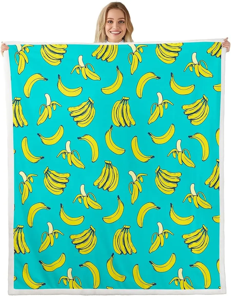 Banana Pattern Ultra Soft Lightweight Warm Cozy Microfiber Throw Flannel Blanket for Bed Sofa Travel Home Decoration
