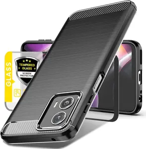 Phone Case for Motorola G 5G 2023 Case, Moto G 5G 2023 Case with Tempered Glass Screen Protector, Slim Thin Soft TPU Protective Case, Full-Body Shockproof Drop Protection Durable Phone Cover (LS-Black)