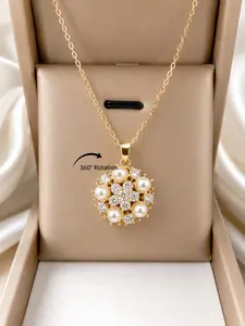 Elegant Pearl Crystal Spinning Necklace for Women Fidget Anxiety Relief Pendant Trendy Fashion Jewelry Gift for Mom