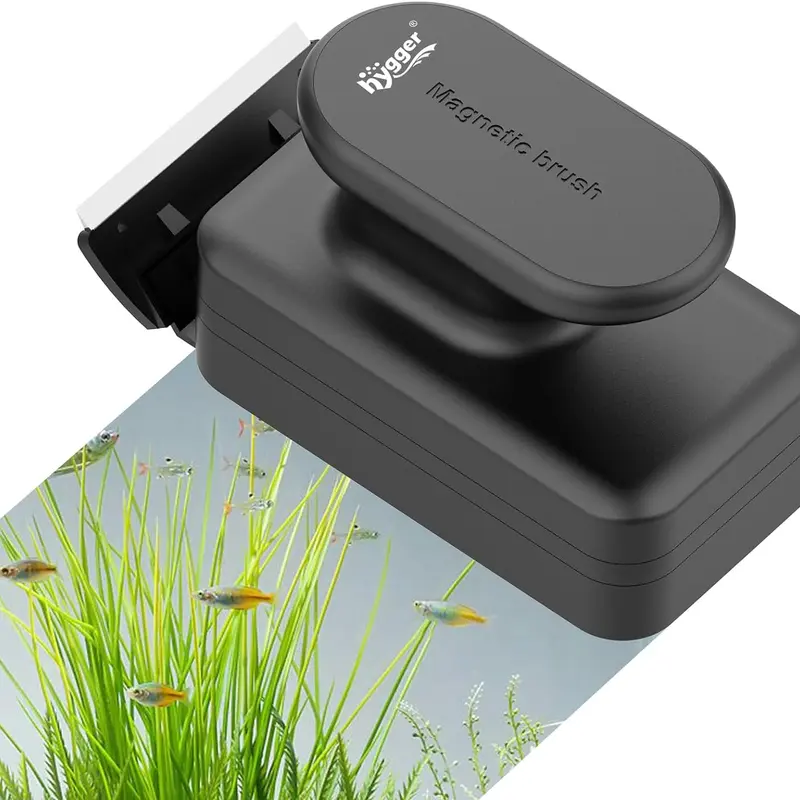 hygger Universal Aquarium Magnetic Glass Cleaner - Dual-Sided Stainless Steel Algae Scraper with Strong Mag Hold, Floating Design, Ergonomic Handle, 2 Detachable Dual Blades, Scrubbing Brush, Easy to Install for Effortless Cleaning
