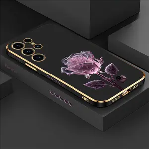 Luxury Rose Floral Pattern Soft Silicone Shockproof  Case For S24 S23 Ultra S22 S21 Plus S20 FE S10 Protective Cover	 Phone  accessories