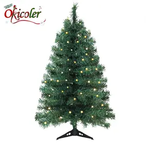 Okicoler 3ft Spruce Artificial Christmas Tree with Warm White & Colorful Lights Foldable Base Easy Assembly for Home Office Party Decoration