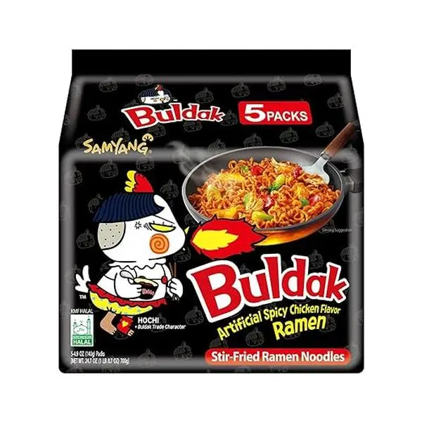 Samyang Buldak Flavor Spicy Korean Stir-Fried Instant Ramen Noodles - 5 Packs, Ambient Pantry Food, Authentic High-Quality Quick Meal