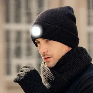 LED Beanie Hat with Light,USB Rechargeable Headlamp Winter Knitted Cap Gifts for Men Dad Husband Him, Hats For Men Trendy Embroidered Beanie,Nighttime Visibility,Stylish Headlamp,Modern Winter Wear,Multifunctional Beanie,Lighted Hat,Men's Fashion