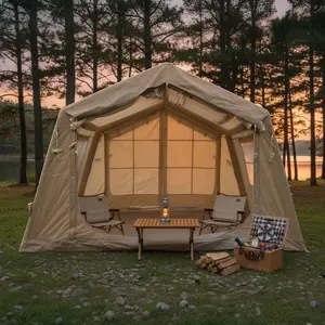 Large Inflatable Tent 4-6 Person, 5-Min Quick Setup Blow Up Tent with Stove Jack & AC Port, Waterproof Oxford Tent with Air Pump for 4 Season Camping
