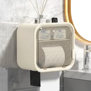 Wall-mounted toilet paper box for bathrooms - a transparent, waterproof paper towel box without holes for large capacity hand towel storage