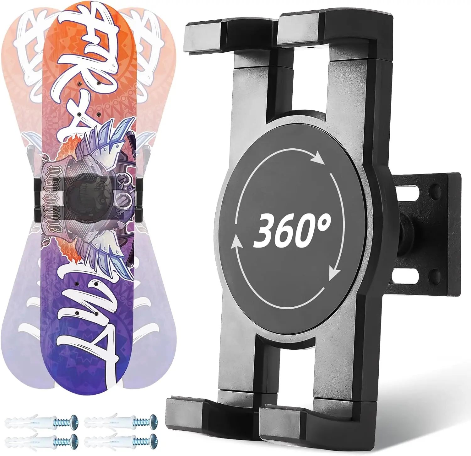 1pc / 2pc Skateboard Decks Wall Mount 360° Rotating Skateboard Wall Hanger, Extending & Floating Display Skateboard Wall Holder Grab & Go Storage Rack,Universal Skate Wall Mount Horizontal Any Angle