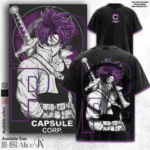 Trunks - Graphic Tee DBZ Vintage Washed Shirt Unisex Streetwear Anime Shirt Future Trunks Saiyan Tee DBZ Z Shirt Gift for Anime Lovers DBZ Fans