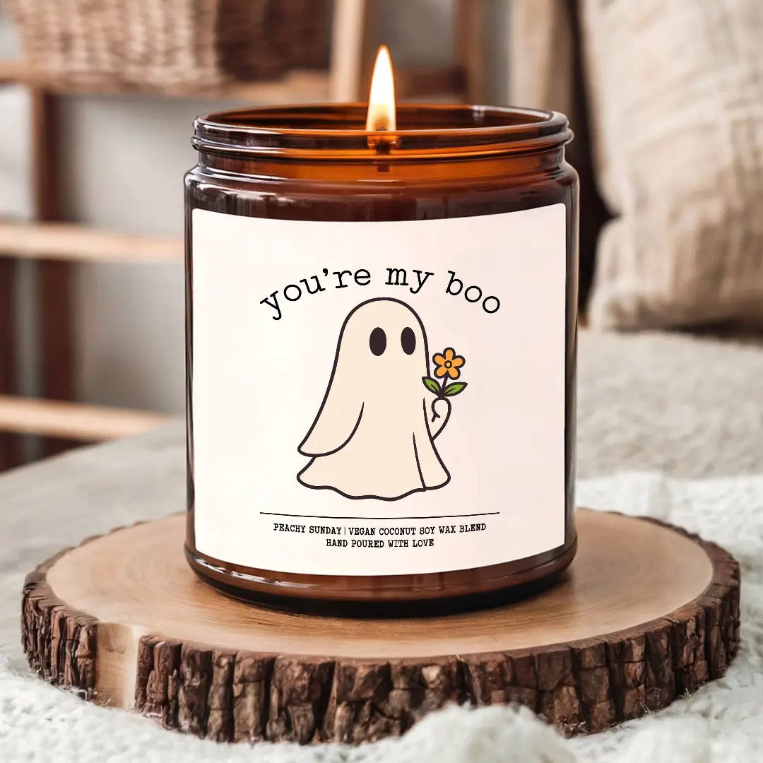 Halloween Fragrance Candle - 9oz Cute Glass Bottle with Humorous "You’re My Boo" Label, Multiple Scents, Ready-to-Gift Decorative Candle for Home Decor & Supplies, Halloween Candles