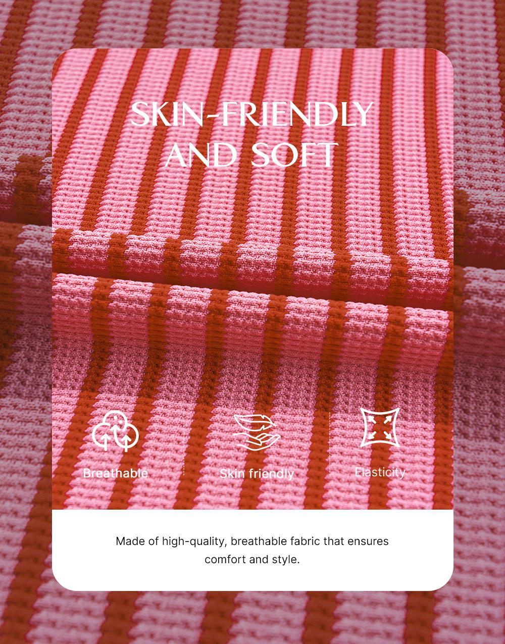 Asivivid Women's Striped Ribbed Knitted Drop Shoulder Round Neck T-Shirt Summer Tops Daily Everyday Wear Shirt Top