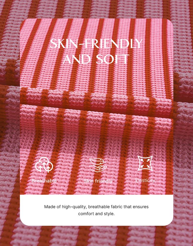 Asivivid Women's Striped Ribbed Knitted Drop Shoulder Round Neck T-Shirt Summer Tops Daily Everyday Wear Shirt Top