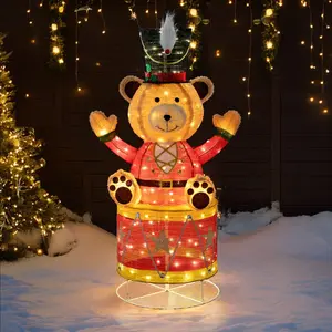SUNJOY 57 Inch Christmas Lighted Drumming Bear with LED Lights Ornaments Decor christmas decoration