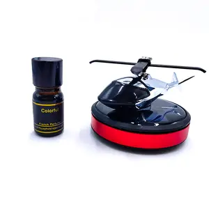 Car Air Freshener Helicopter Solar Rotating Aluminum Alloy Car Perfume Aromatherapy Diffuser Car Interior Decoration Accessories with 1 Bottle of Essential Oil (Red)