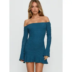 Vancesca Off Shoulder Long Sleeve Mini Dress Navy