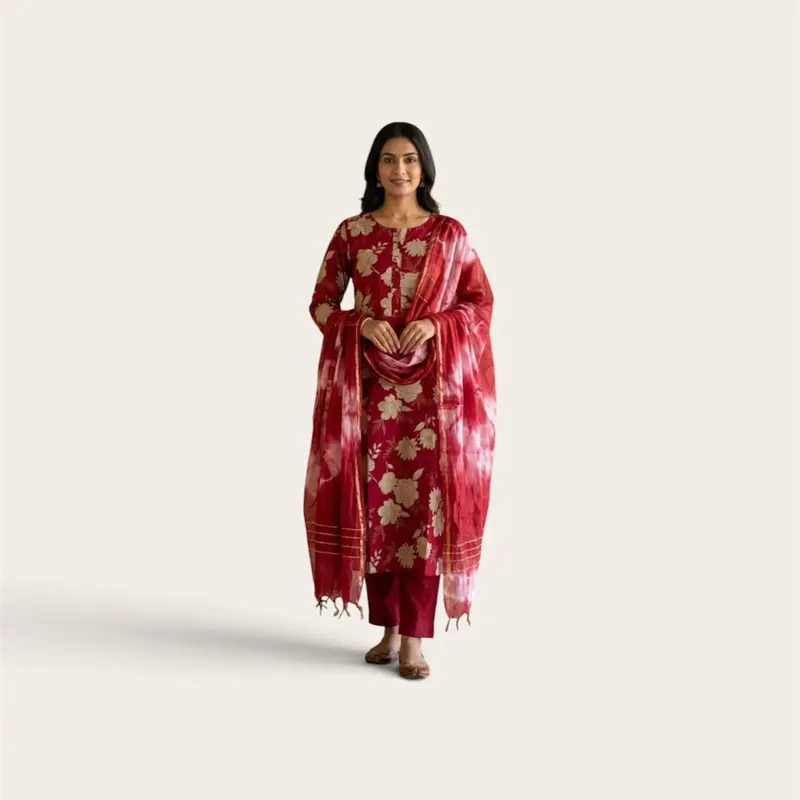 Women's Cotton-Silk Floral Print Kurta Set, Perfect Casual Wear
