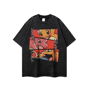 Vintage Washed Fire Dragon Evolution Graphic T-Shirt, Oversized Black Streetwear Tee