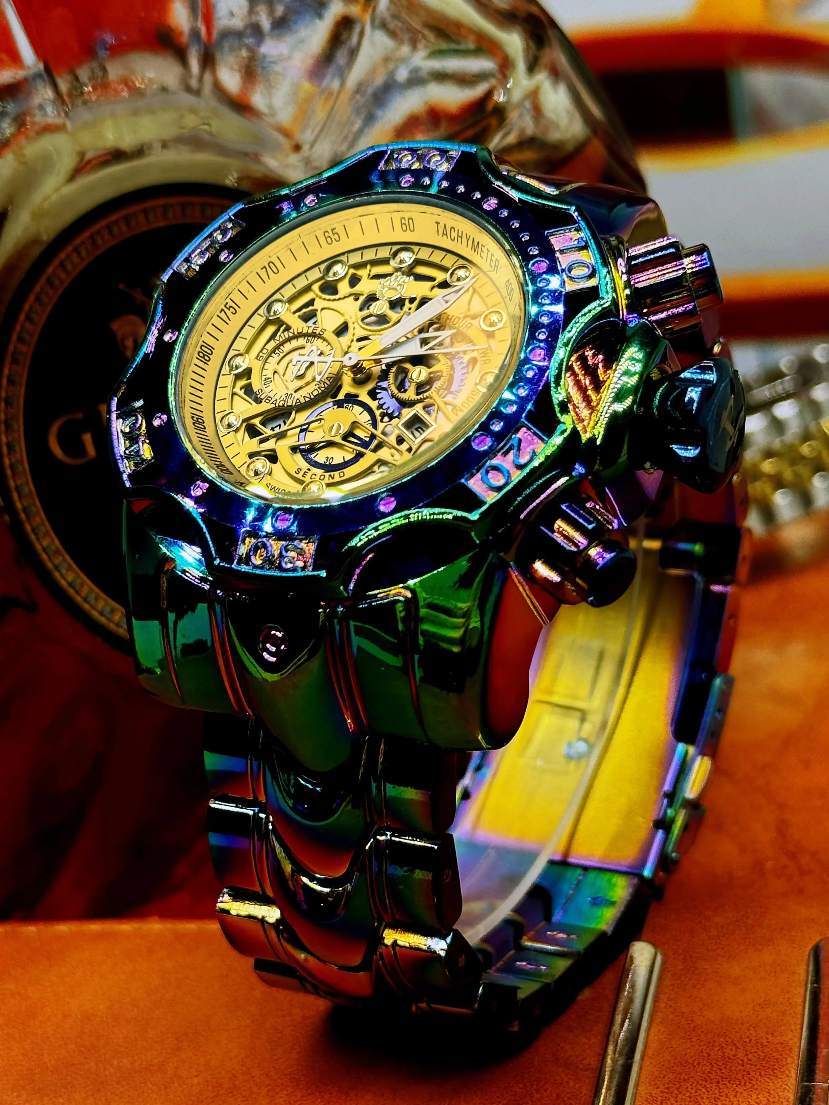 Men's Punk Style Neon Color Quartz Watch, Fashionable Round Dial Watch for Party Daily Decor, Trendy All-match Watch for Birthday Gift